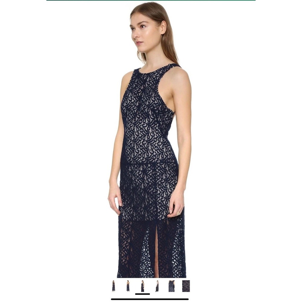 Free People Simply‎ Lace Column Layered Maxi Dress W/ Slit Navy Blue Size 12